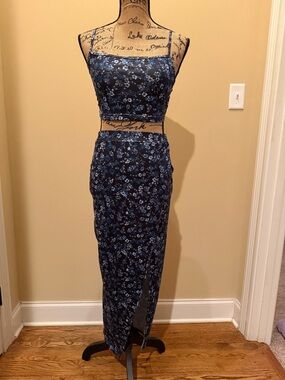 Floral Navy Blue Maxi Dress with Slim Straps size small